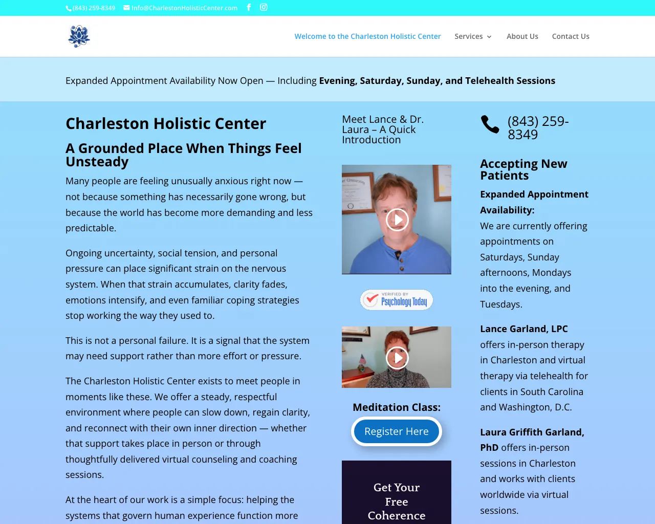 Website screenshot of Charleston Holistic Center