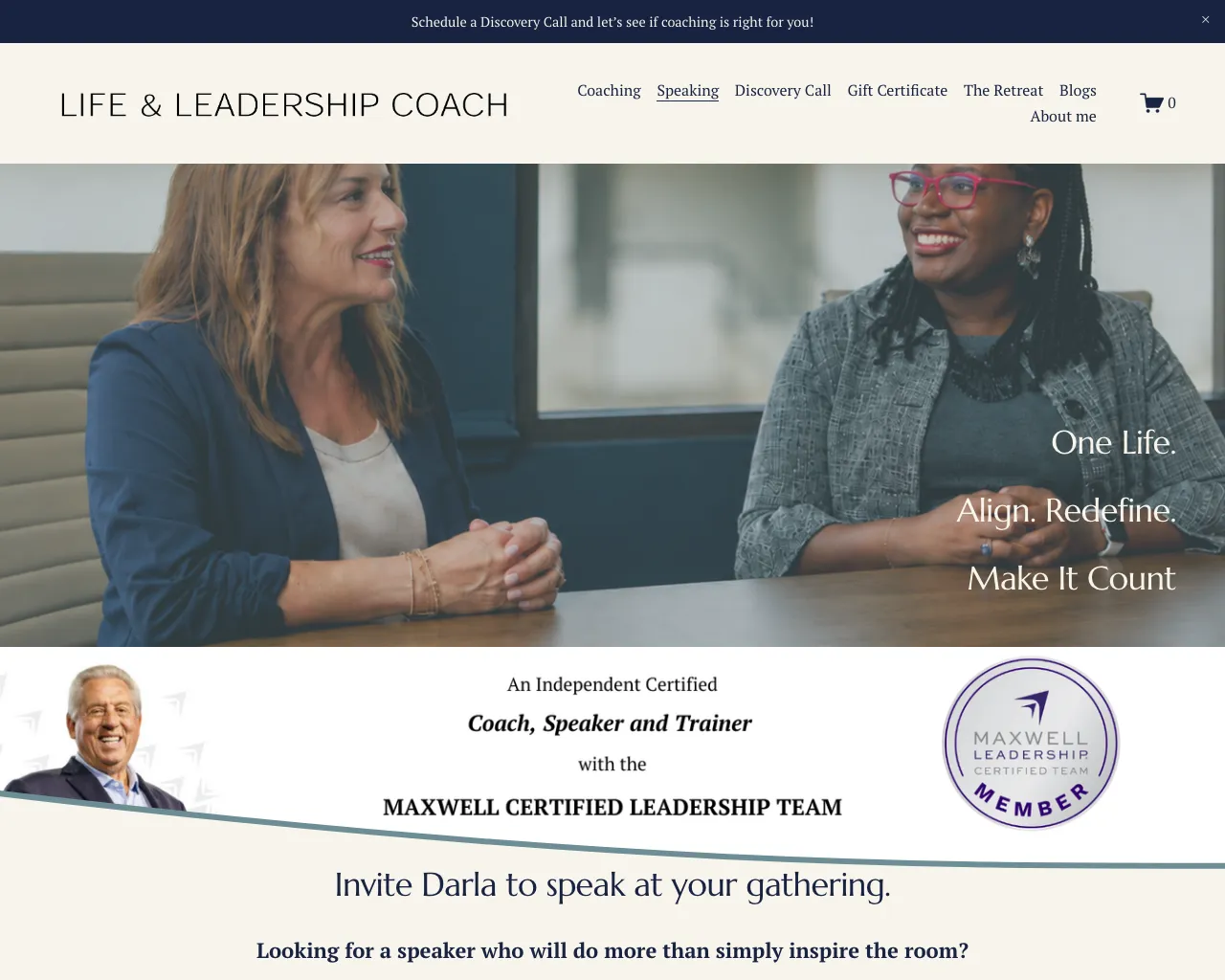 Website screenshot of Darla Bowman Coaching
